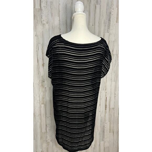 Eileen Fisher Women's Black Velvet Burnout Stripe Cap Sleeve Blouse Medium - Picture 4 of 7